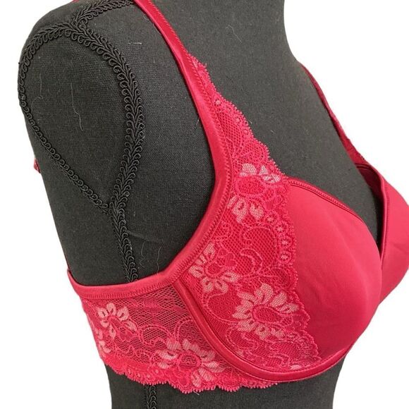 VICTORIA’S SECRET ANGELS Pink Lace Demi Lined Underwire Bra 34D - Picture 2 of 8